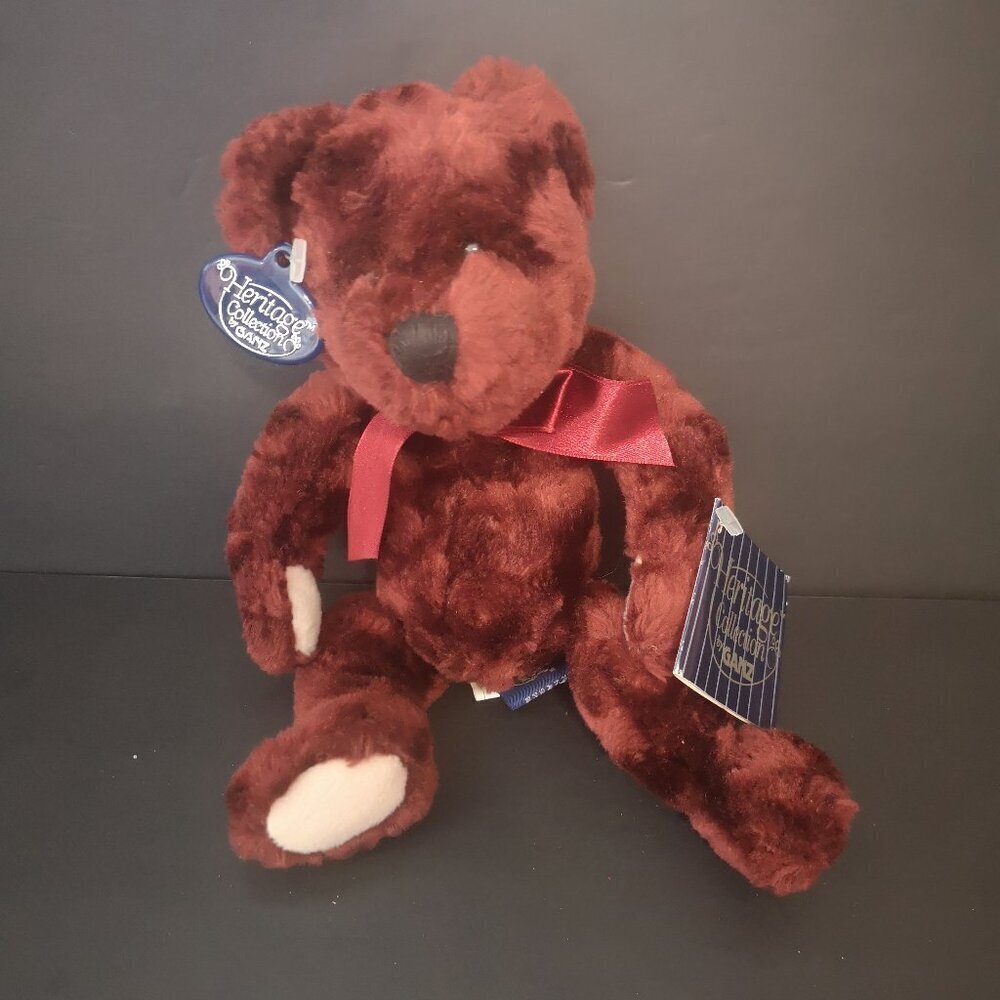 NWT Heritage Collection by Ganz Wylie the Bear #H3652 Burgundy w/ Bow Plush 11"